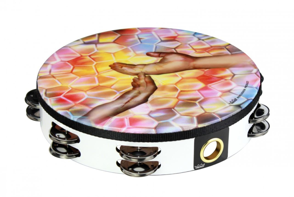 Remo 10" praise tambourine with 2 rows of 8 jingles, Uplifted Hands finish