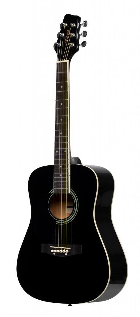 Stagg 3/4 black dreadnought acoustic guitar with basswood top, left-handed model