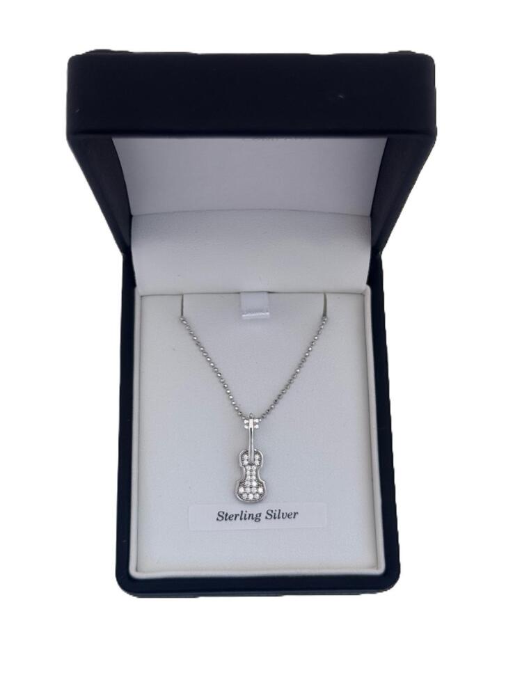 Necklace Sterling Silver Violin with stones pendant
