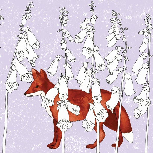 Foxgloves and Fox Greetings Card