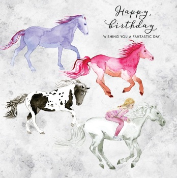 Happy Birthday Colourful Horses Card