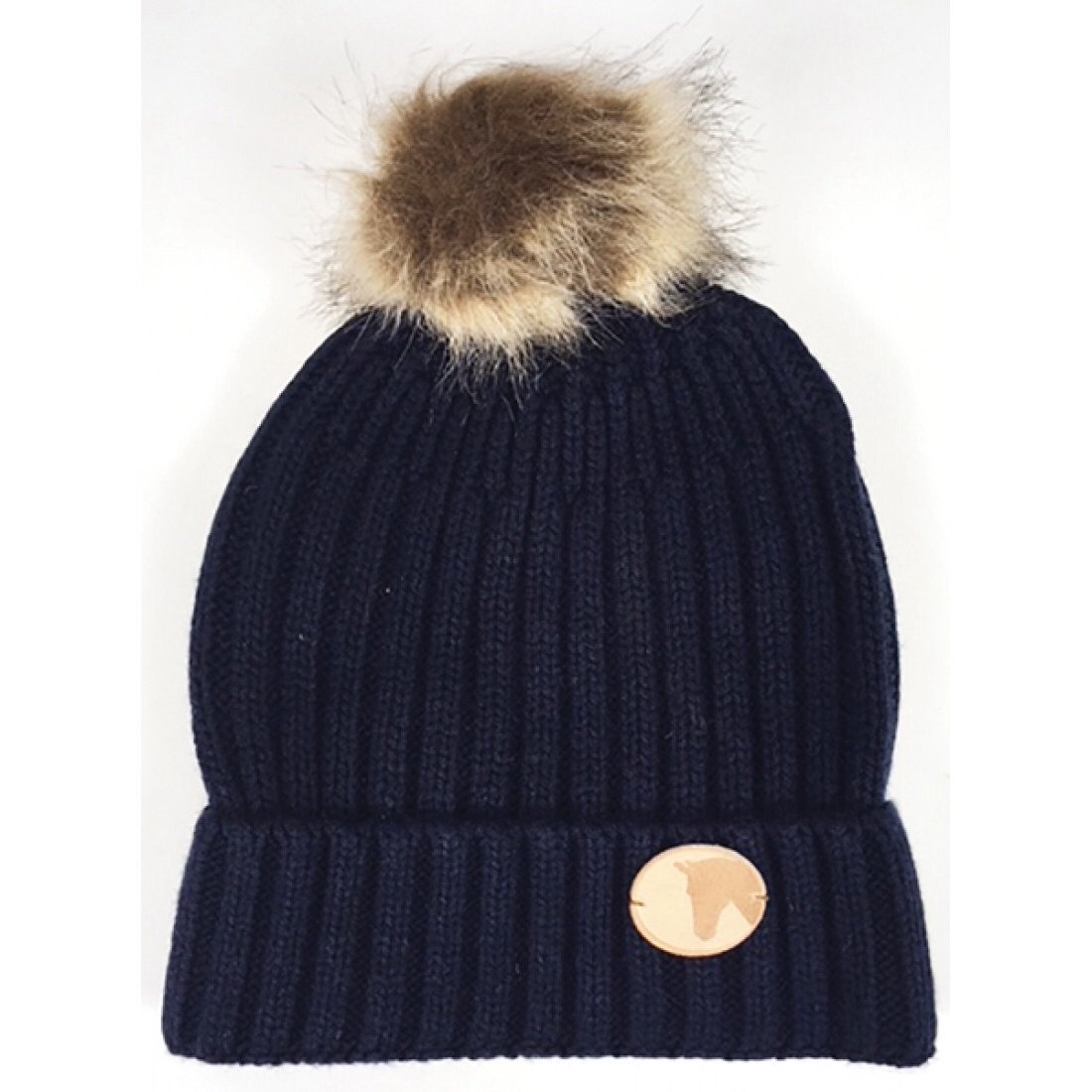 Knitted Snaffle Bobble Hat in Navy