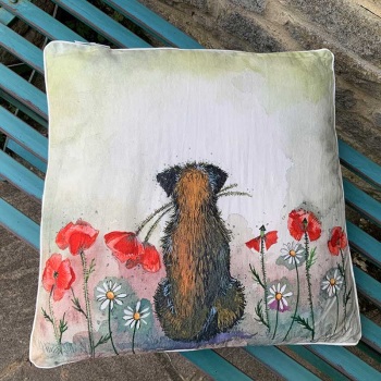 Border Terrier and Poppies Cushion