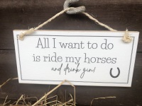 All I want to do is ride my horses and drink Gin Wooden Sign