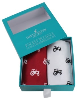 Red and White Cotton Tractor Handkerchief Set