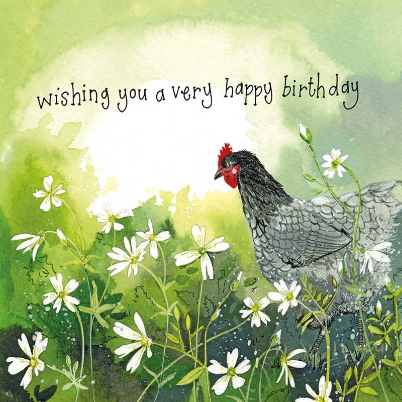 Hen and Stitchwort Birthday Card