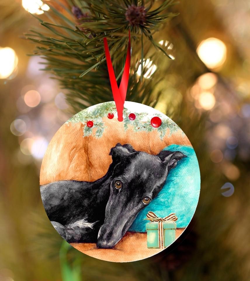 Black Sighthound Ceramic Christmas Decoration