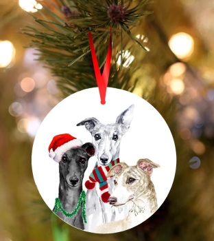 Trio of Whippets Ceramic Christmas Decoration