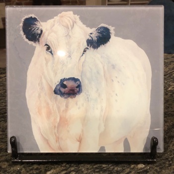 British White Cow Glass Worktop Saver