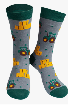 Men's Green Tractor and Bales Bamboo Socks