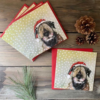 Border Terrier with Santa's Hat Charity Cards