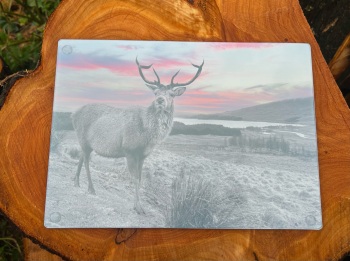 Red Sky Highland Stag Glass Chopping Board/Worktop Saver