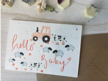 Hello Baby Sheep & Tractor Plantable Card