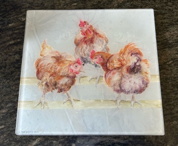 Trio of Chickens Glass Worktop Saver