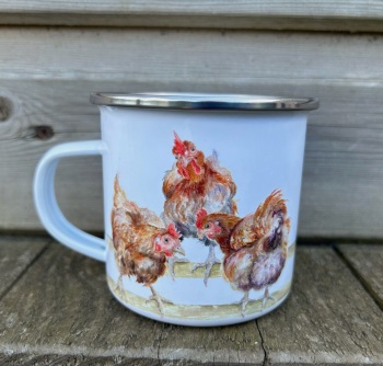 Trio of Chickens Enamel Mug