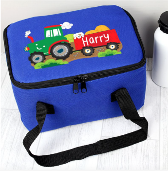 Personalised Tractor Blue Lunch Bag