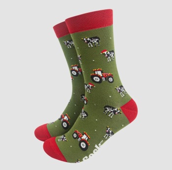 Men's Cow and Tractor Christmas Bamboo Socks