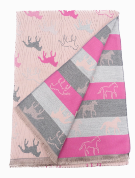 Horses Reversible Cashmere Feel Wrap- Pink