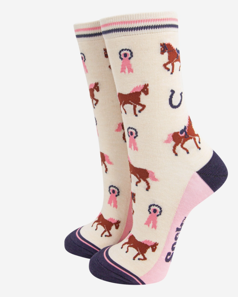 Ladies Cream Horse Riding Bamboo Socks