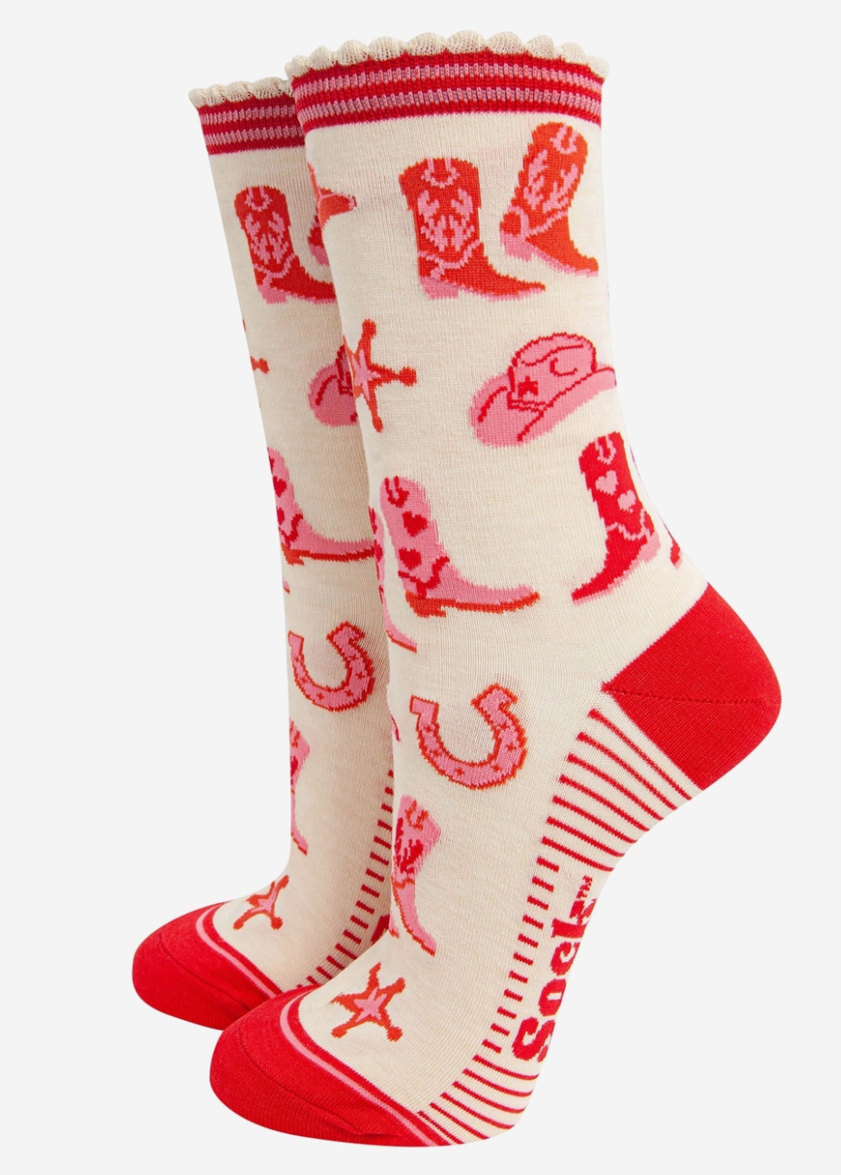 Ladies Cream Western Riding Bamboo Socks