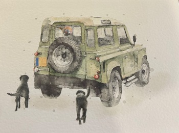 Defender, Pheasant & Two Black Labradors Print