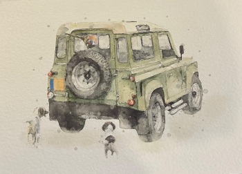 Defender, Pheasant & Two Liver & White Springer Spaniels Print