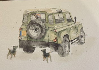 Defender, Pheasant & Two Border Terriers Print