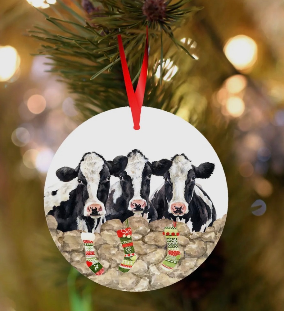 Trio of Cows Ceramic Christmas Decoration