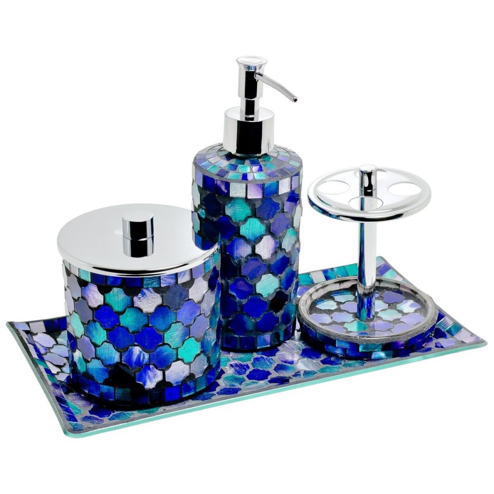 4 Piece Blue Mosaic Bath Set 