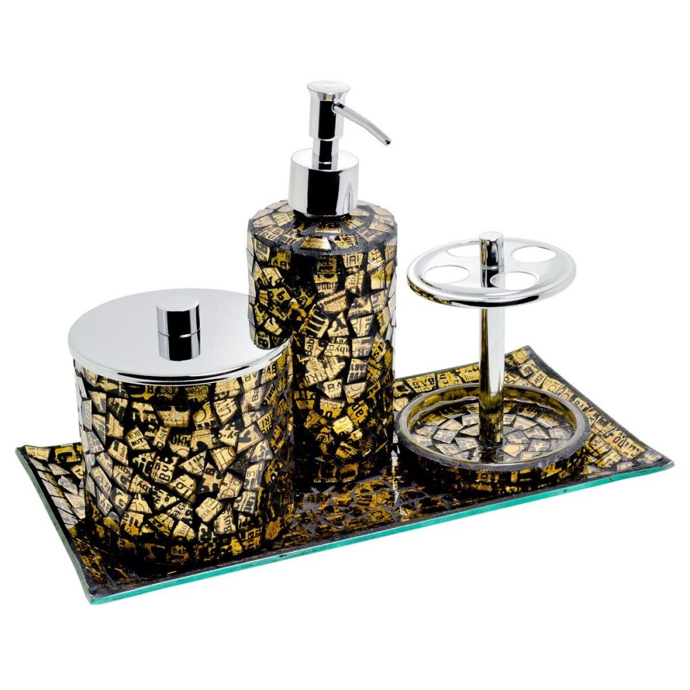 4 Piece Gold Mosaic Bath Set 