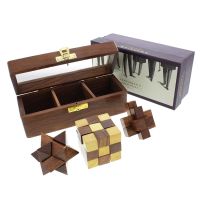 Emporium 3 Wooden Puzzles In Glass Top Wooden Box