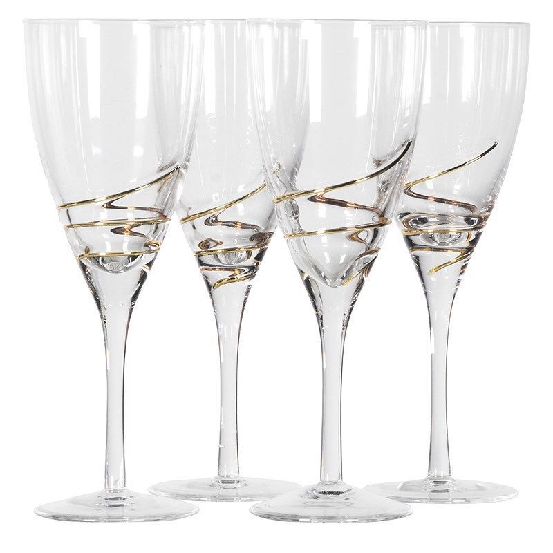 Set of 4 Beautiful Gold Swirl Red Wine Glasses 