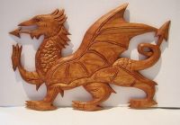 Hand Carved Wooden WELSH Dragon Wall Plaque