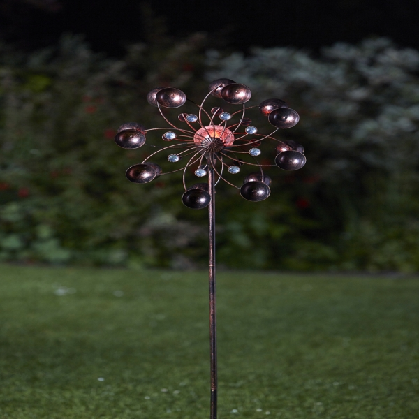 Solar Metal Garden Wind Spinner with Crackle Ball