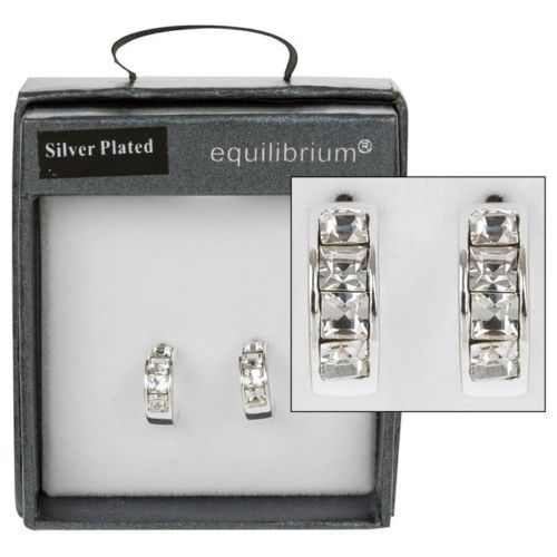 Equilibrium Silver Plated Crystal Hoop Earrings