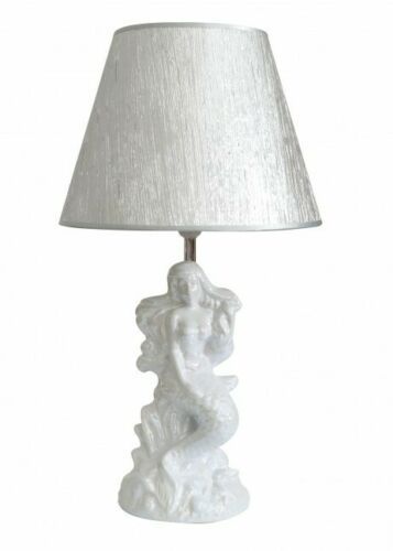 White Pearlized Mermaid Table Lamp With Shade