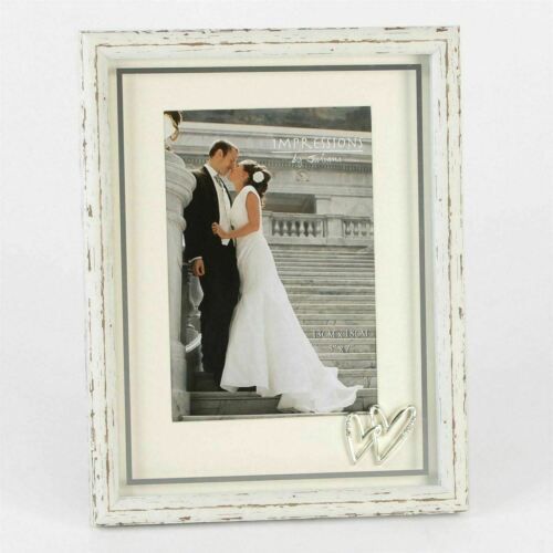 Distressed Wood Wedding Photo Frame With Silver Icons 5x7