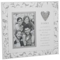 FAMILY Floral Photo Picture Frame Heart Silver Grey 