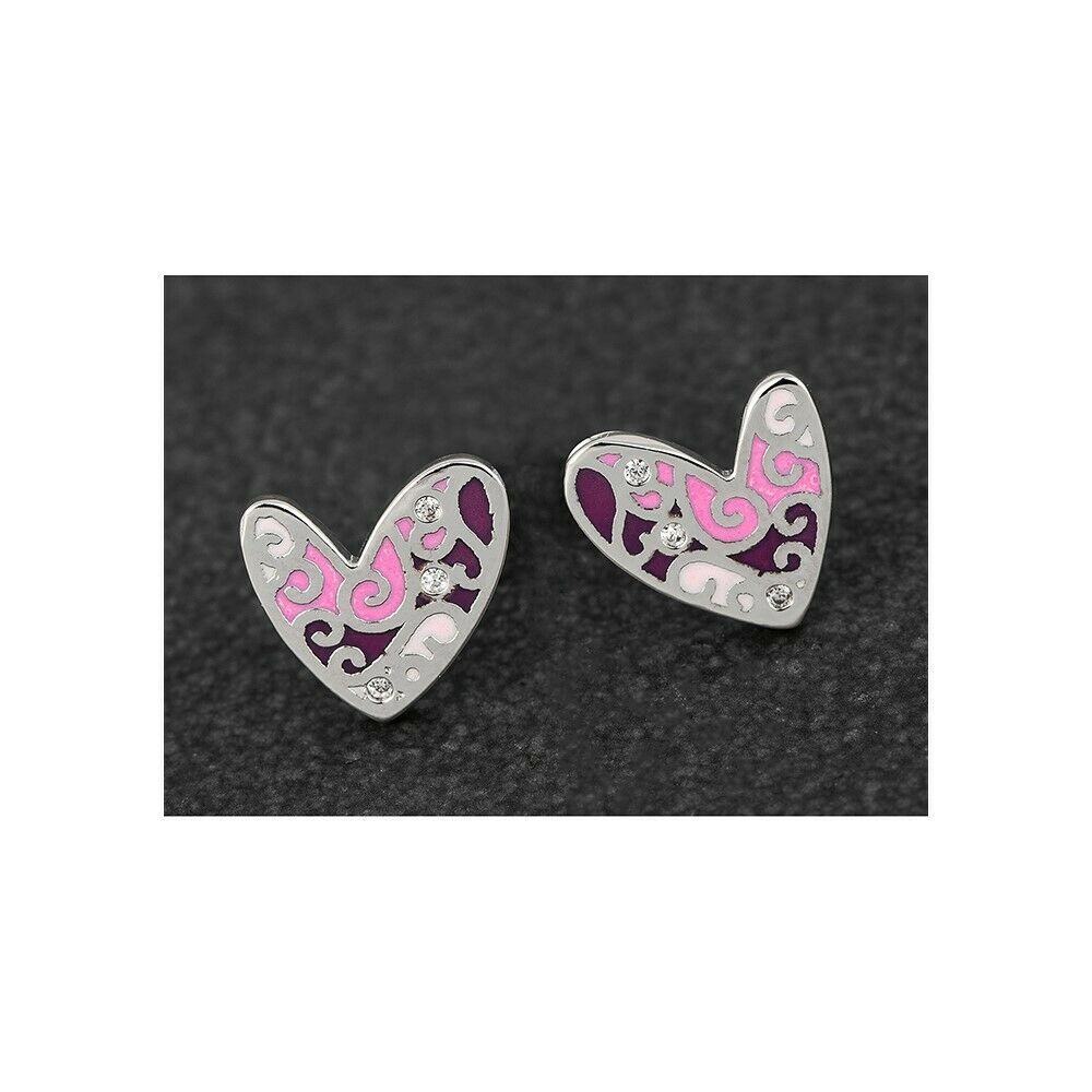 Equilibrium Platinum Plated Hand painted Swirly Heart Earrings