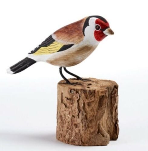 Goldfinch Hand Carved Painted Bird Wood Log