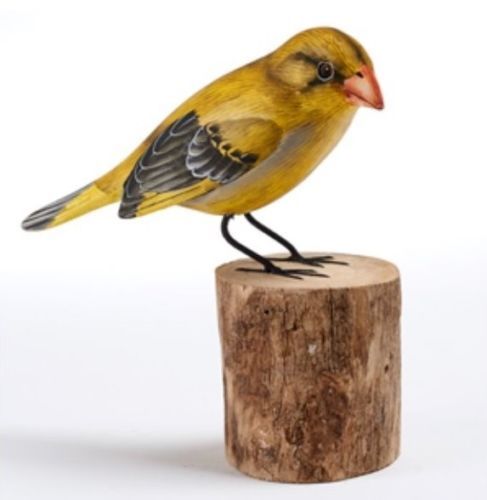 Greenfinch Hand Carved Painted Bird Wood Log