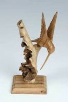 Hand Carved Beautiful Hummingbird on Stand Chinaberry Parasite Wood
