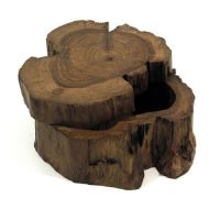 Thai Dark Wooden Log Box with Sliding Lid Trinket