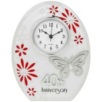 40th Ruby Wedding Anniversary Clock White Butterfly