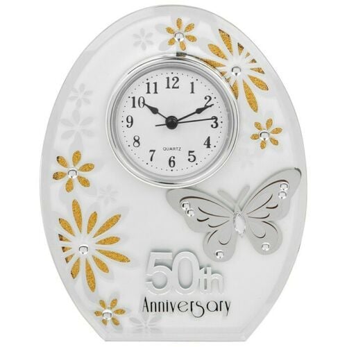 50th Golden Wedding Anniversary Clock Gold Butterfly