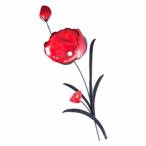  Red Poppy Flower with Black Leaves Metal Wall 