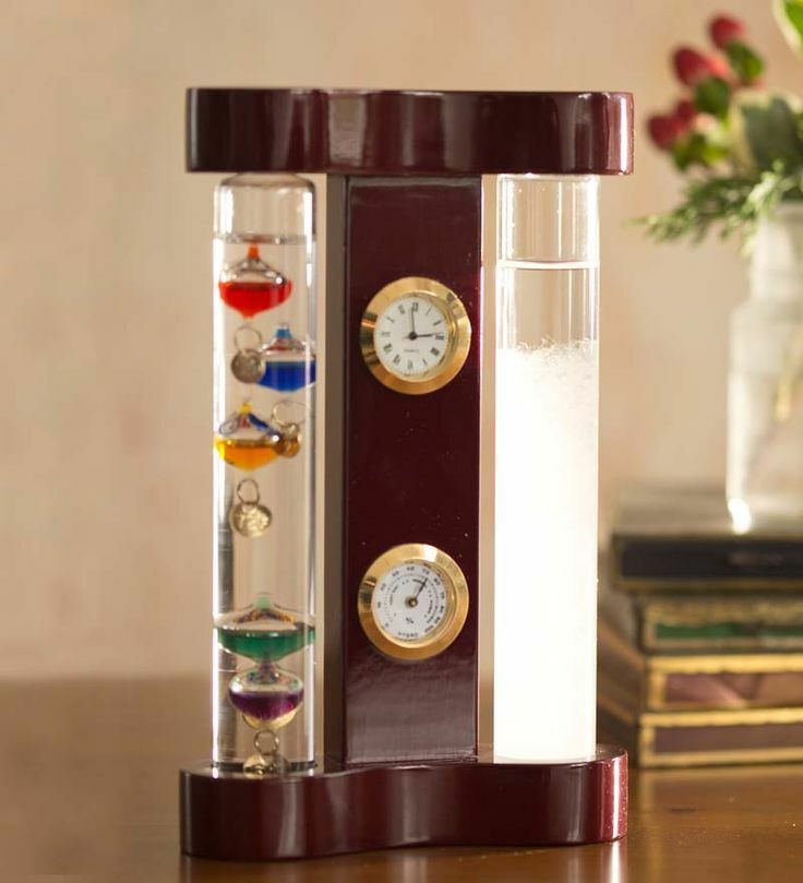 Galileo Thermometer Storm Glass Weather Station With Clock and Hygrometer