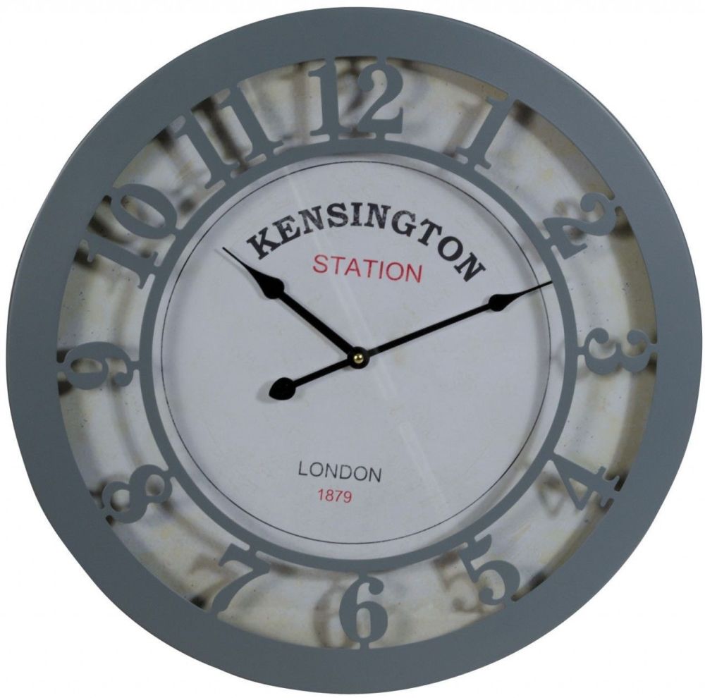 Kensington Station Grey Metal Round Wall Clock