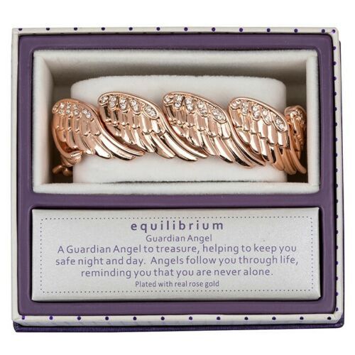 Equilibrium Rose Gold Plated Diamante Angel Wings Bangle