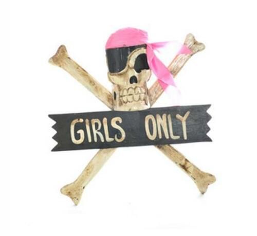 Hand carved Pirate Plaque "GIRLS ONLY" Skull & Cross Bones Sign